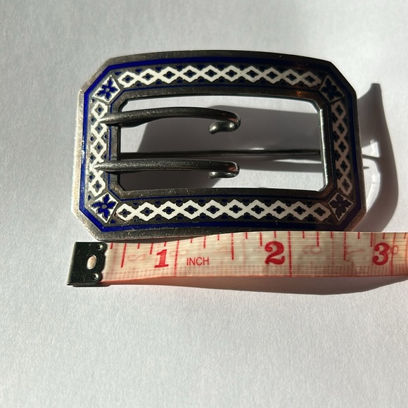 Antique Edwardian Blue and White Enamel Sterling Brooch Buckle - Picture 10 of 11